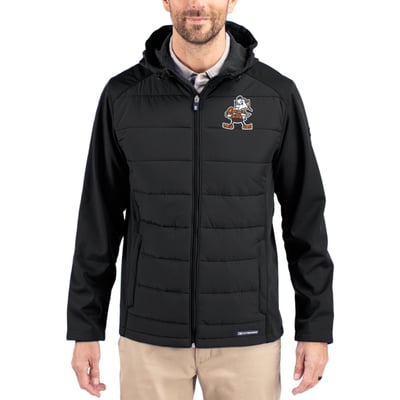 Cleveland Browns Cutter & Buck Throwback Evoke Hybrid Eco Softshell Recycled Full-Zip Hoodie Jacket - Black