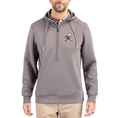 Cleveland Browns Cutter & Buck Throwback Roam Eco Half-Zip Recycled Pullover Hoodie - Gray
