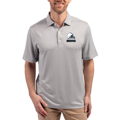 Cleveland Browns Cutter & Buck Forge Eco Double Stripe Stretch Recycled Polo - Gray/White