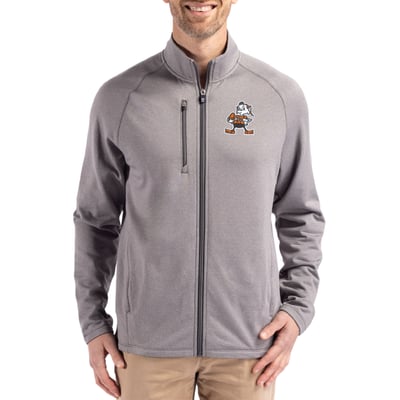 Cleveland Browns Cutter & Buck Peshastin Eco Fleece Recycled Raglan Tri-Blend Full-Zip Jacket -  Heather Gray