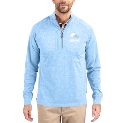  Cleveland Browns Cutter & Buck Raglan Adapt Eco Knit Heather Quarter-Zip Top - Powder Blue