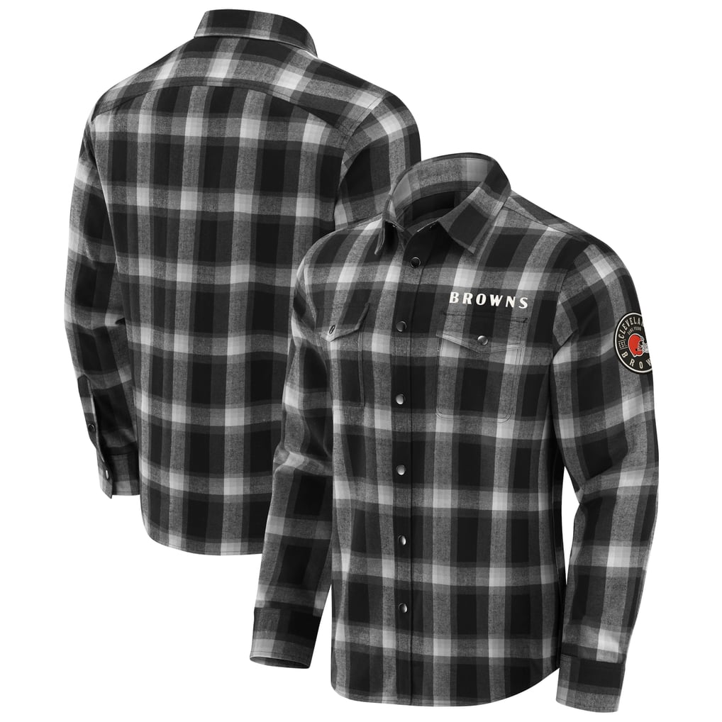 cleveland browns dress shirt Men's Darius Rucker Collection by Fanatics Black Flannel Plaid Full-Snap Antigua cleveland
