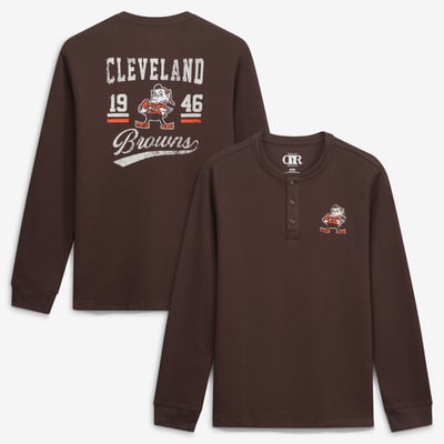  Cleveland Browns Darius Rucker Collection by Fanatics Waffle-Knit Henley Long Sleeve T-Shirt - Brown