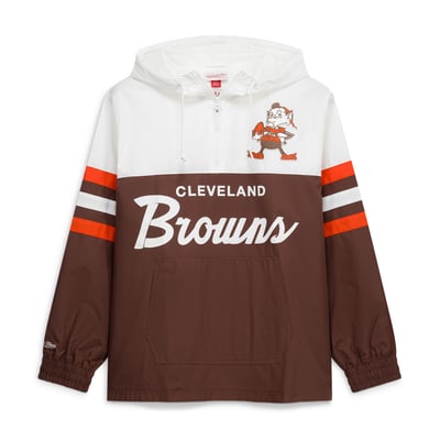  Cleveland Browns Mitchell & Ness Head Coach Anorak Quarter-Zip Windbreaker Jacket - Brown