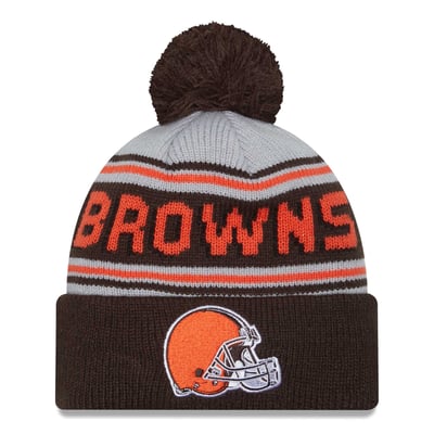  Cleveland Browns New Era  Main Cuffed Knit Hat with Pom - Brown