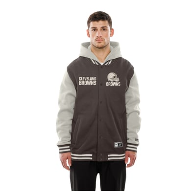  Cleveland Browns New Era Full-Snap Fleece Hooded Jacket - Brown/Gray