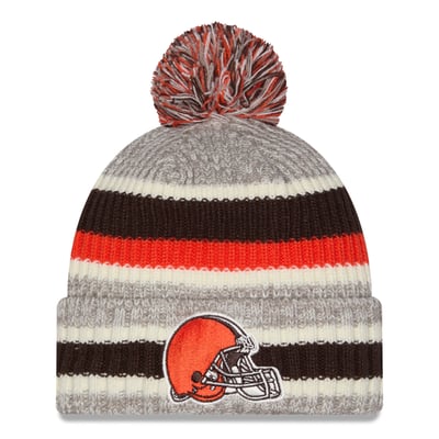 Cleveland Browns New Era Stripe Cuff Knit Hat with Pom - Brown/Gray