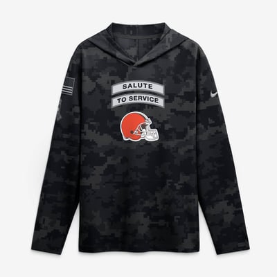  Cleveland Browns Nike 2026 Salute to Service Sideline Lightweight Hooded Dri-FIT Long Sleeve Top - Black