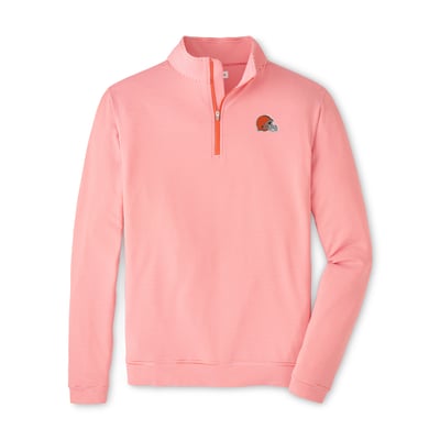 Cleveland Browns Peter Millar Perth Sugar Stripe Performance Quarter-Zip Pullover - Orange/White