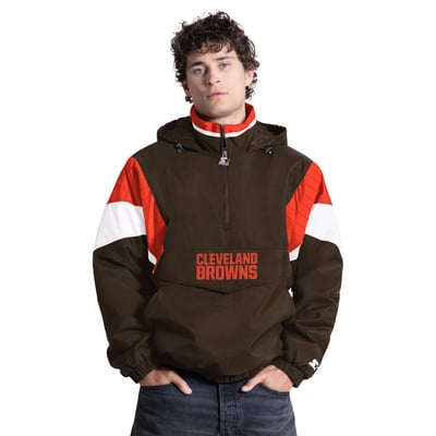 Cleveland Browns Starter The Throwback Half-Zip Hooded Jacket - Brown