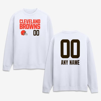 Cleveland Browns  Touchdown Wordmark Personalized Name & Number Sweatshirt - White