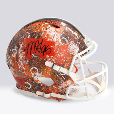 Myles Garrett Cleveland Browns Autographed Fanatics Authentic Riddell 2024 Speed Authentic Helmet - Art by Nel Shaffer - WN55916507