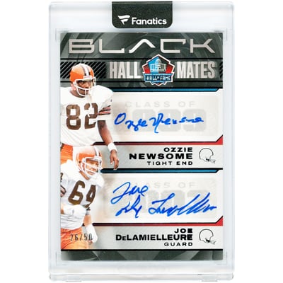 Ozzie Newsome & Joe DeLamielleure Cleveland Browns Autographed 2024 Panini Black Hall Mates #HM-ONJD #26/50 Card