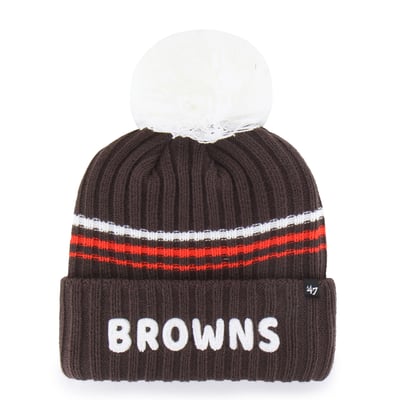  Cleveland Browns '47 Women's Fuzzy Script Cuffed Knit Hat with Pom - Brown