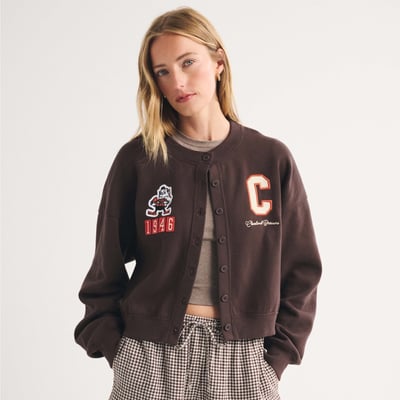 Cleveland Browns Abercrombie & Fitch Women's Full-Button Cardigan - Brown