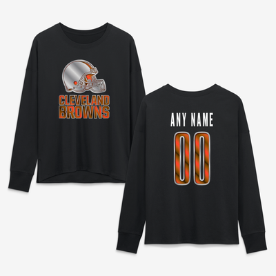 Cleveland Browns Women's Forged Mascot Personalized Name & Number Long Sleeve T-Shirt - Black