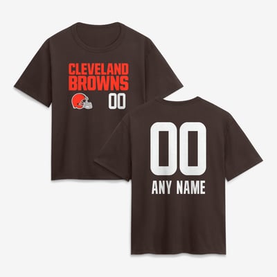 Cleveland Browns Women's Touchdown Wordmark Personalized Name & Number T-Shirt - Brown