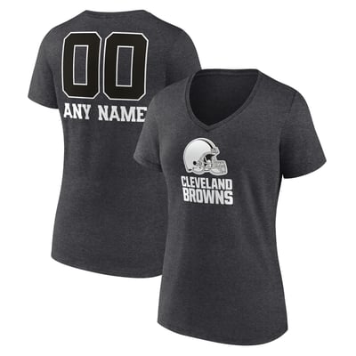 Cleveland Browns Women's Personalized Name & Number Monochrome V-Neck T-Shirt - Charcoal
