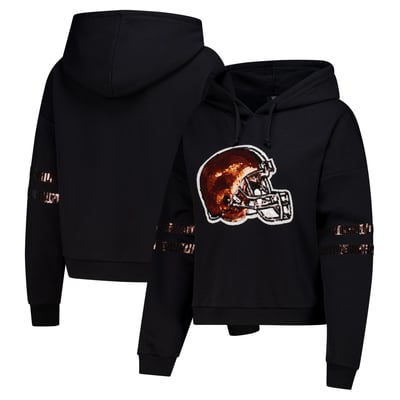 Cleveland Browns FABGATING by Cuce Women's Cropped Sequins Hoodie - Black
