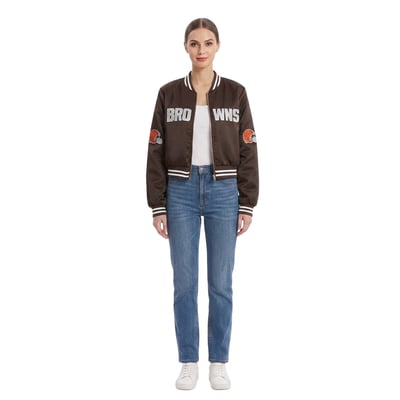 Cleveland Browns FABGATING by Cuce Women's Cropped Team Full-Zip Bomber Jacket - Brown