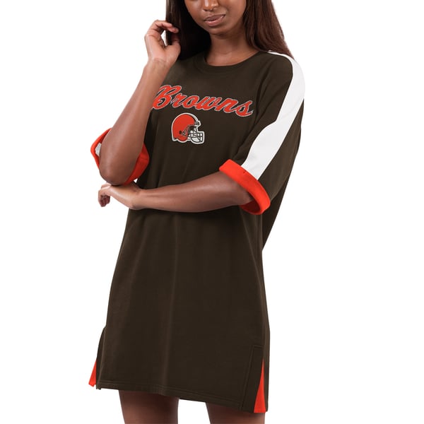 cleveland browns jersey dress Women's G-III 4Her by Carl Banks Brown Flag Sneaker Sequin jersey