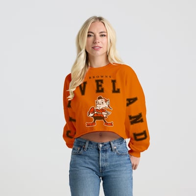 Cleveland Browns Spirit Jersey Women's Cropped Long Sleeve T-Shirt - Orange