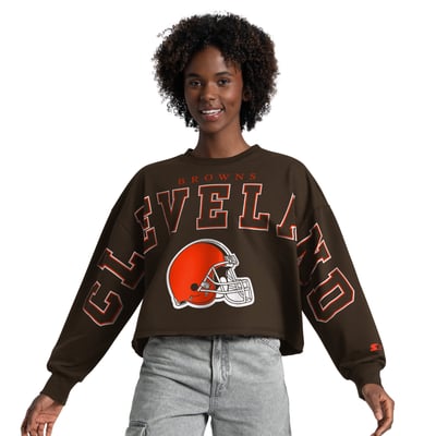 Cleveland Browns Starter Women's Bleachers Cropped Sweatshirt - Brown
