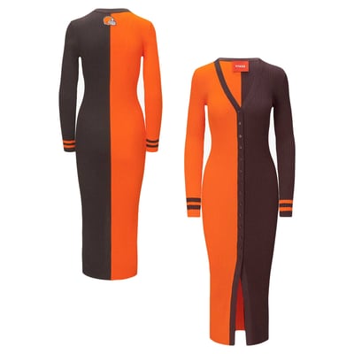 Cleveland Browns STAUD Women's Shoko Knit Button-Up Sweater Dress - Orange/Brown