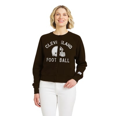  Cleveland Browns WEAR by Erin Andrews Women's Heathered Crew Cardigan Sweater - Brown