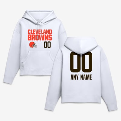 Cleveland Browns Women's Touchdown Wordmark Personalized Name & Number Hoodie - White