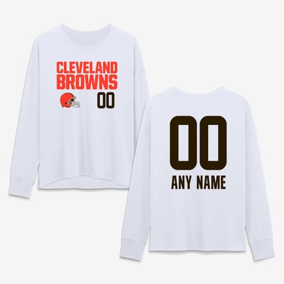 Cleveland Browns Women's Touchdown Wordmark Personalized Name & Number Long Sleeve T-Shirt - White
