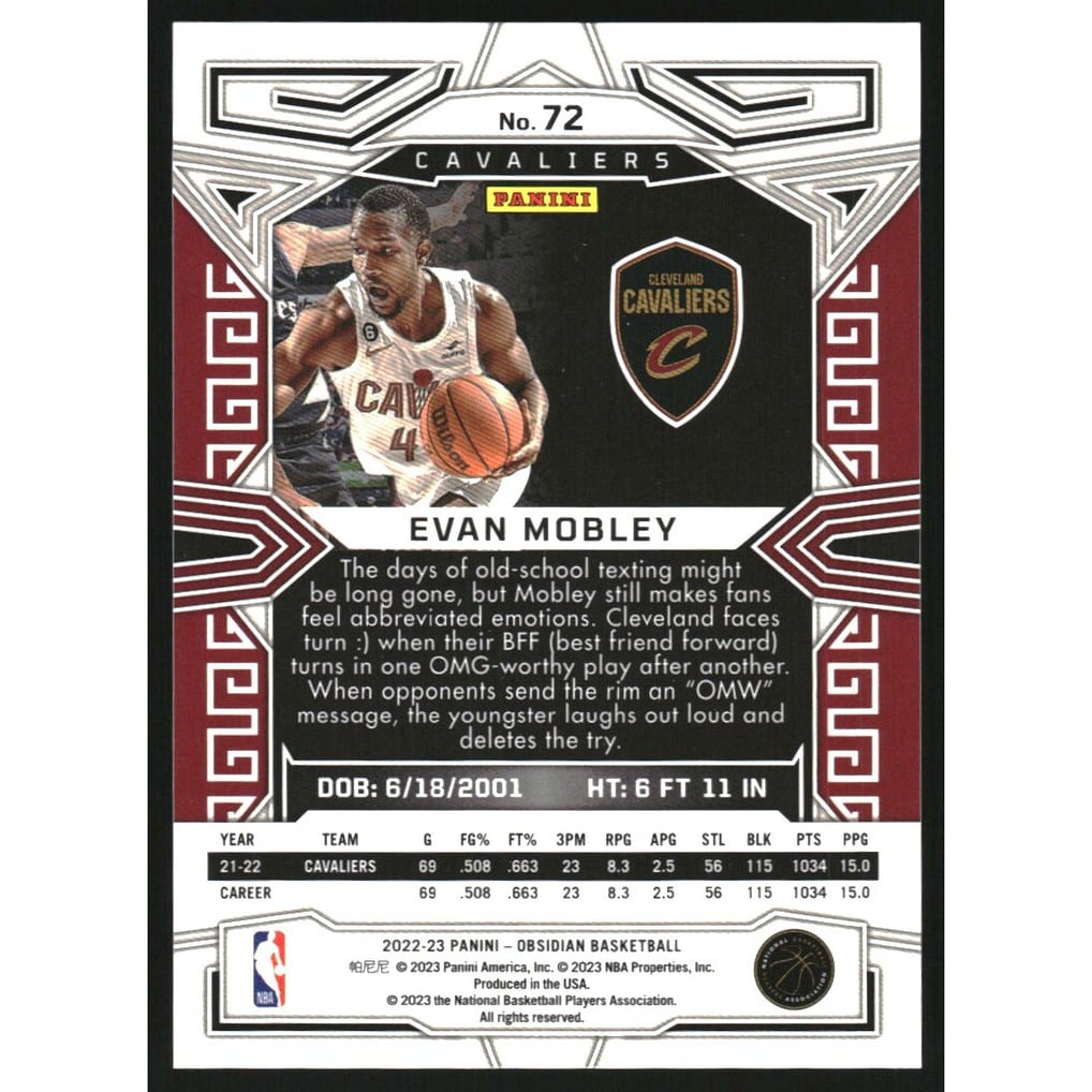 2022-23 Panini Obsidian #72 Evan Mobley
