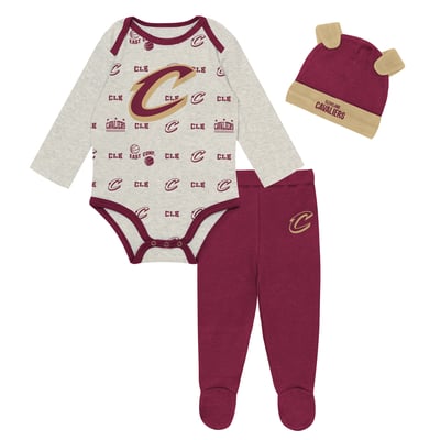 Cleveland Cavaliers Outerstuff Newborn & Infant Pinch Post Bodysuit, Pants & Cuffed Knit Hat Set