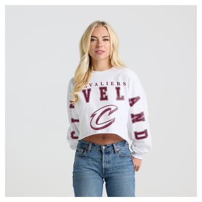 Cleveland Cavaliers Fanatics Women's Spirit Jersey Cropped Long Sleeve T-Shirt - White