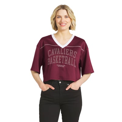  Cleveland Cavaliers WEAR by Erin Andrews Women's Cropped Jersey T-Shirt - Wine
