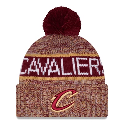 Cleveland Cavaliers New Era Youth Tri-Color Cuffed Knit Hat with Pom - Wine