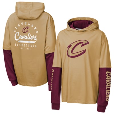 Cleveland Cavaliers Outerstuff Youth Double Nickel Oversized Faux 2fer Hooded T-Shirt - Tan
