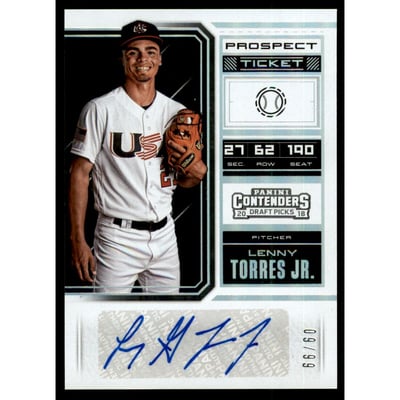 2018 Panini Contenders Draft Picks Draft Ticket Autographs Prospect #76 Lenny Torres Jr.