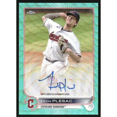 2022 Topps Chrome Veteran Autographs Aqua Wave Refractors #CVAZP Zach Plesac