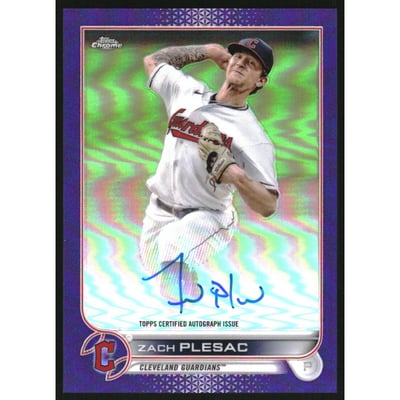 2022 Topps Chrome Veteran Autographs Purple Refractors #CVAZP Zach Plesac