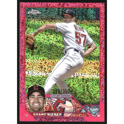 2023 Topps Chrome Magenta Speckle Refractors #118 Shane Bieber
