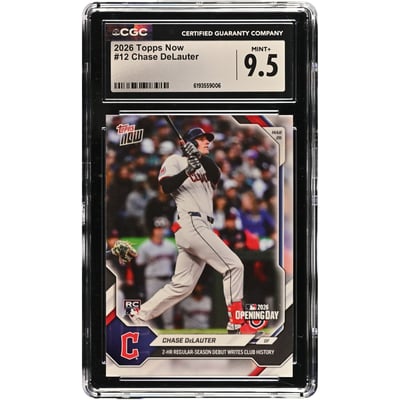 Chase DeLauter Cleveland Guardians 2026 Topps Now 2-HR Regular-Season Debut Writes Club History #12 CGC Authenticated 9.5 Rookie Card 