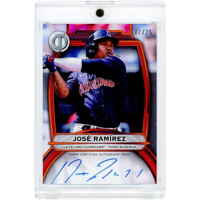 Jose Ramirez Cleveland Guardians Autographed 2025 Topps Tribute Red #TA-JR #7/25 Card