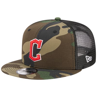 Cleveland Guardians New Era Woodland Camo Trucker 9FIFTY Snapback Hat - Camo