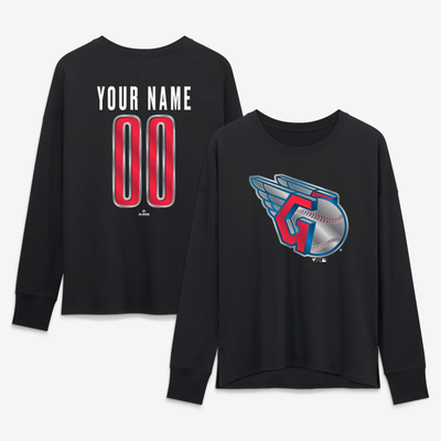 Cleveland Guardians Women's Forged Mascot Personalized Name & Number Long Sleeve T-Shirt - Black