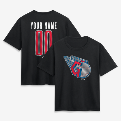Cleveland Guardians Women's Forged Mascot Personalized Name & Number T-Shirt - Black