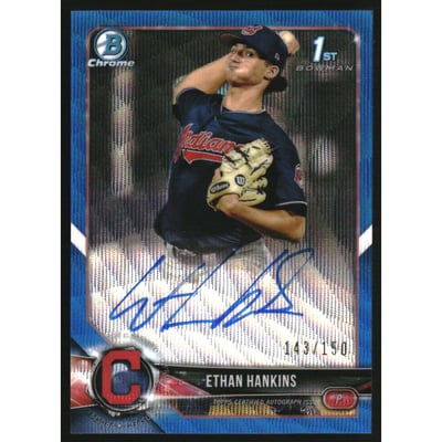 2018 Bowman Chrome Draft Autographs Blue Wave Refractors #CDAEH Ethan Hankins