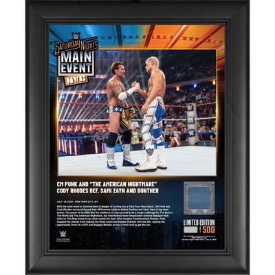 CM Punk & Cody Rhodes WWE Fanatics Authentic Framed 13" x 16" Saturday Night's Main Event on July 18, 2026 Collage with a Piece of Match-Used Canvas - Limited Edition of 500