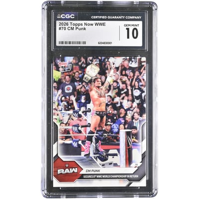 CM Punk 2026 Topps Now WWE Secures 8th WWE World Championship in Return #70 CGC Authenticated GEM MINT 10 Card