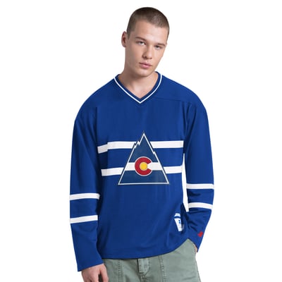 CO Rockies Starter Vintage Hockey Line Up Long Sleeve V-Neck T-Shirt - Blue